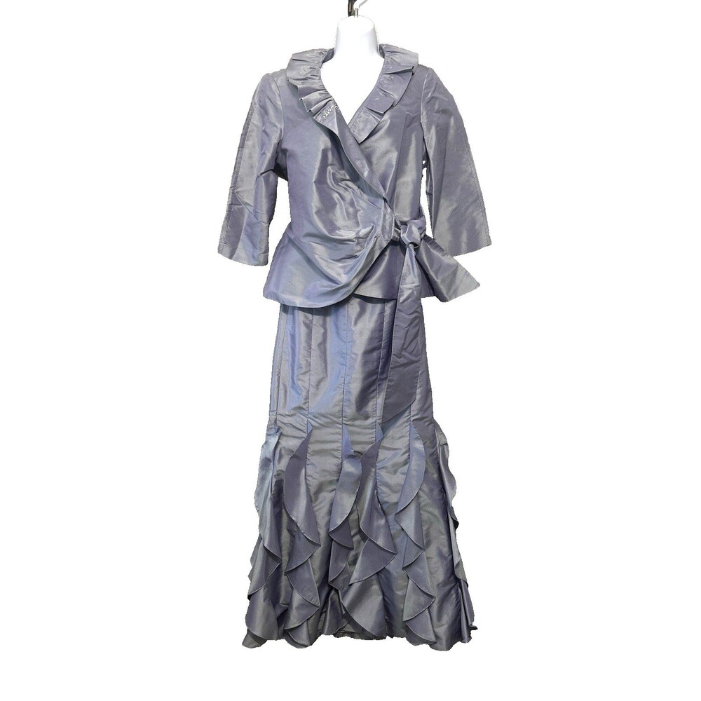 Marisa Baratelli Formal Silk Skirt Suit Mermaid 2pc Mother Bride Gala MoB Ruffle